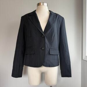 Dark gray and blue pinstripe blazer with built in shoulder pads